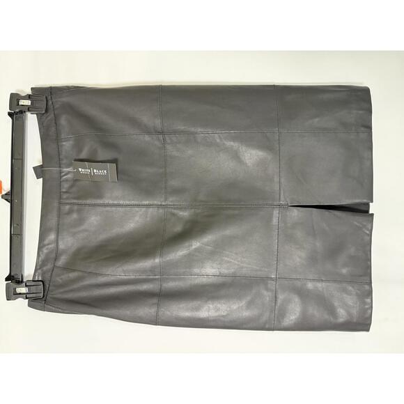 White House Black Market Black Leather Pencil Skirt with Front Slit NWT - Picture 2 of 6